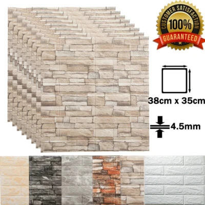 10PCS 3D Tile Brick Wall Sticker Self-adhesive Waterproof Foam Panel Wallpaper - Image 1 of 4