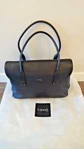 Lipault Paris Black Plume Elegance Black Leather Laptop Bag Tote EUC Dustcover - Picture 1 of 17