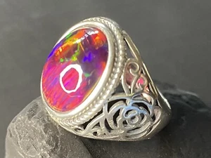 Anillo de rosas de plata esterlina ajustable ópalo rojo macizo hecho a mano en Australia - Imagen 1 de 7