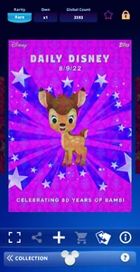 Topps Disney Collect DIGITAL Daily Aug 9 Refractor Bambi 80th Anniversary - Picture 1 of 3