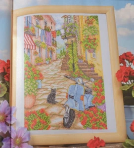 Cross Stitch Chart Only- Italian Street Sampler With Colourful Awnings & Flowers - Picture 1 of 1