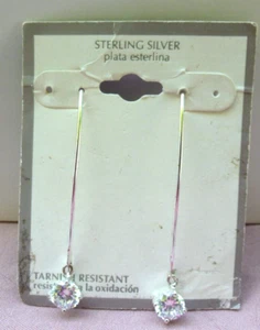 Sterling 925 Long Hanging CZ Cubic Zirconia Drop Earrings - Picture 1 of 6