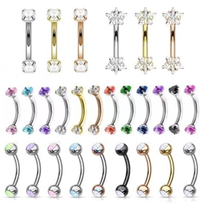 Crystal Curved Rook Helix Cartilage Earring Eyebrow Bar Vertical Labret Ear Stud - Picture 1 of 11