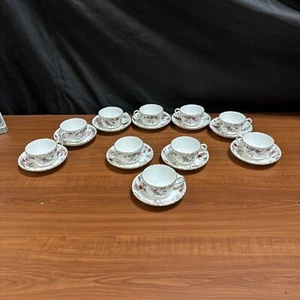 Excellent Minton Ancestral 10 Tea Cup & Saucer Sets England Fine Bone China S376 - Picture 1 of 20