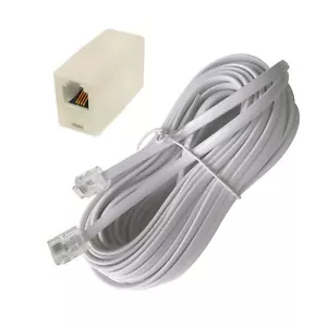33 Ft Telephone Extension Cord RJ11 Plug with Coupler White 6P4C Modular - Picture 1 of 6