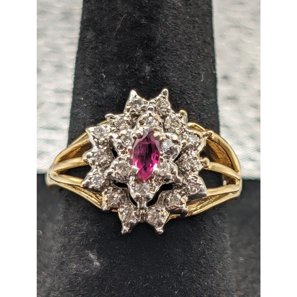 Anillo de oro 14K con gema de zafiro rosa y diamantes de 20,01 quilates I color/claridad talla 6,5 Foto 1 de 4