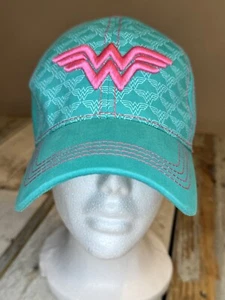 Wonder Woman Cap Hat Teal Blue Pink six flags Womens Adjustable - Picture 1 of 14