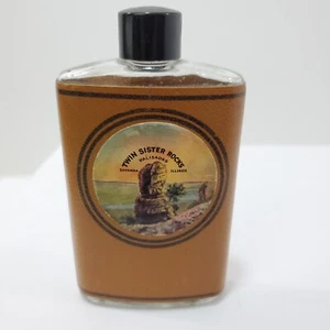 Vintage Glas und Leder Flachmann Twin Sisters Rocks Savana Illinois leer  - Bild 1 von 9