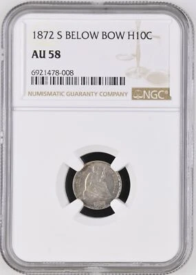 1872 S Liberty Seated Half Dime NGC AU-58 S - Image 1 of 2