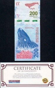 Argentinien 200 Pesos Wal 2016 UNC Banknote Fauna Serie KM-364a Sufix E - Bild 1 von 2