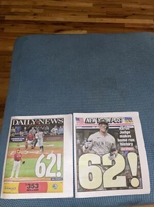 NY Yankees Aaron Judge 62 HR’s Record Breaking NY Newspaper Lot Roger Maris Mint - Picture 1 of 6