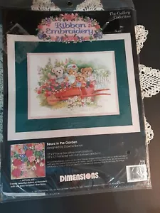 Ribbon Embroidery Bears In The Garden By Dimensions - Picture 1 of 5