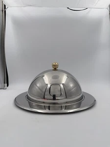 Deco Chrome Serving Platter With Domed Lid - Picture 1 of 5