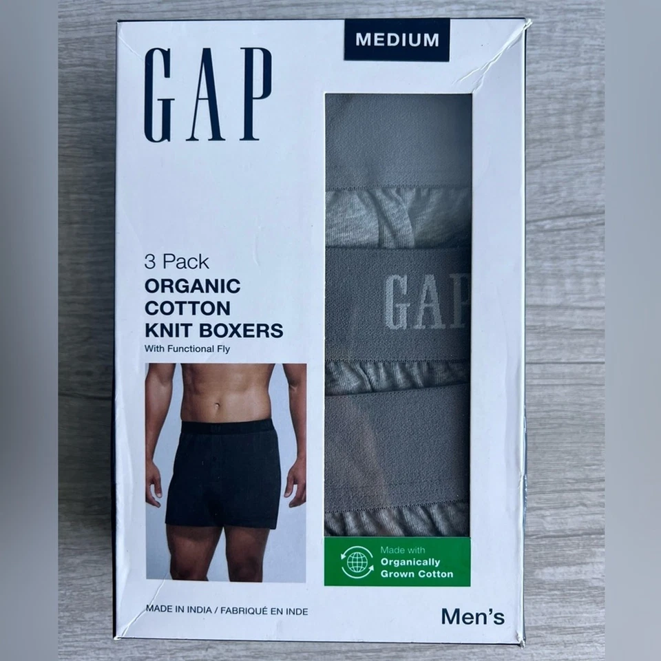GAP 3 Pack Organic Cotton Knit Boxers With Functional Fly Grey Medium