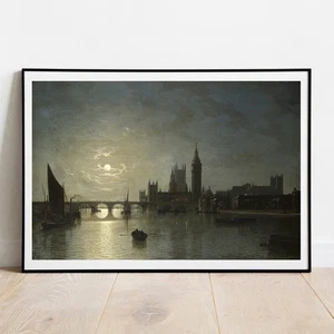 Art print Houses of Parliament by Moonlight Henry Pether poster wall art London - Picture 1 of 10