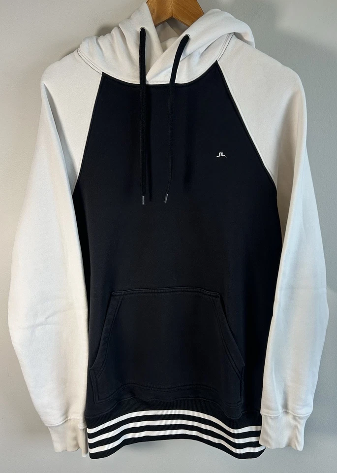 J Lindeberg Mens Black & White Hoodie Sweater  Sz L Pullover Made In Turkey EUC — 第 1/4 张图片
