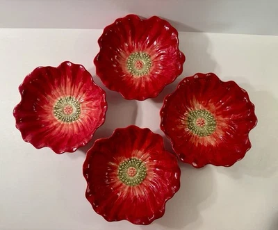 Set of four Maxcera Red Poppy flower-shaped ceramic bowls. - Image 1 of 4