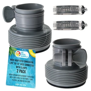 2 Pack Pool Hose Adapter B Conversion 1.25" to 1.5" Hose Connector with Clamps - Picture 1 of 5