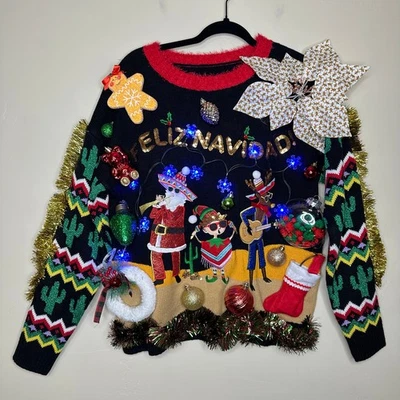 Suéter Feo Navidad Feliz Navidad ENLUCES Oropel Ganador Fiesta Navidad Talla Grande Foto 1 de 4