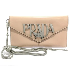 Auth PRADA Logo Pink Beige Leather Long Wallet - Picture 1 of 10