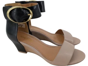 Nine West Ventana Black & Grey Wedge Sandals With Gold Buckle UK 4 (KI) - Picture 1 of 7