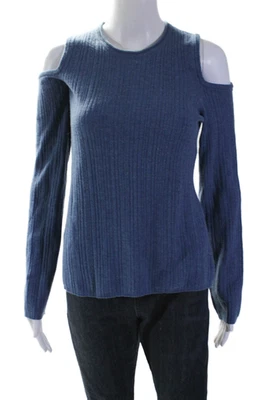 Elie Tahari 女式羊毛罗纹露肩针织毛衣蓝色 S 码 — 第 1/4 张图片