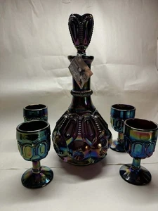 Mond und Stern LG Wright Fenton Amethyst Karneval Dekanter Set mit 4 Kordeln  - Bild 1 von 6