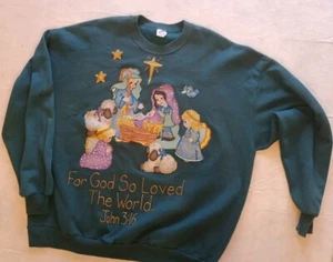 3X VTG Manger Handmade Christmas Sweatshirt Jesus, God Loved The World Jn 3:16 - Picture 1 of 8