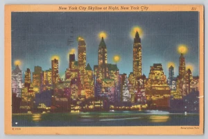 Postcard New York City Skyline At Night, New York - Picture 1 of 2