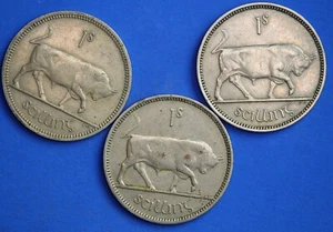 3 monedas de chelines irlandeses EIRE Irlanda, monedas toro, varias fechas **[29943] - Imagen 1 de 2