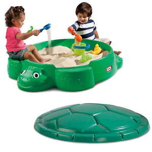 Kids Outdoor Sandbox Turtle Sand Box Molded Green Backyard Fun w/ Sturdy Lid NEW