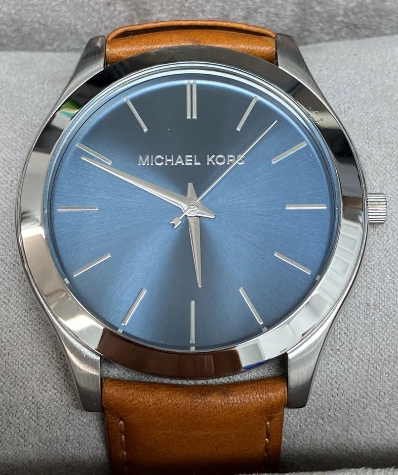 Michael Kors MK8508 Runway Blue Dial Brown Leather Strap Men's Watch - Image 1 of 1