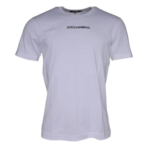 DOLCE & GABBANA T-shirt White Logo Print Cotton Crew Neck Men IT50/US40/L 420usd - Picture 1 of 9