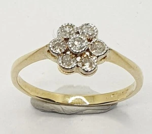 Cute 9ct Diamond Daisy Cluster Yellow Gold 375 Ring size N Full English Hallmark - Picture 1 of 10