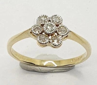 Cute 9ct Diamond Daisy Cluster Yellow Gold 375 Ring size N Full English Hallmark - Image 1 of 4