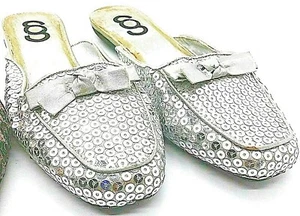 Flat Shoes Beaded Pointed Splash Sequin Mules Silver Lace Size 6 SILVER - Picture 1 of 12