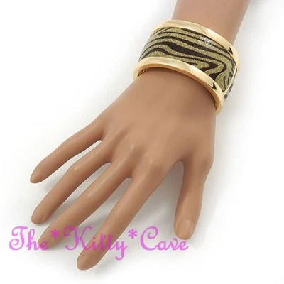 Pulseira articulada brilhante retrô robusta larga zebra animal estampa contraste cor - Imagem 1 de 3
