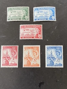 ST. LUCIA, SCOTT # 170-172(3)+173-175(3), 1960 QE2 HISTORICAL ISSUES MVLH - Picture 1 of 2