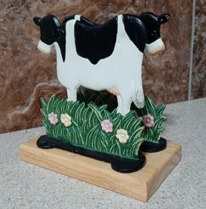 Vintage Cast Iron Cow Hand Painted Country Decor Napkin Holder - Picture 1 of 6