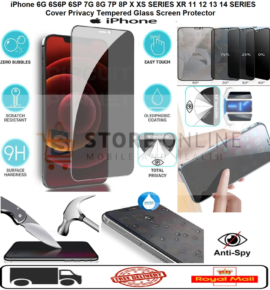 Privacy Tempered Glass Screen Protector For iPhone 15 14 13 12 11 Pro Max Plus X - Image 1 of 1