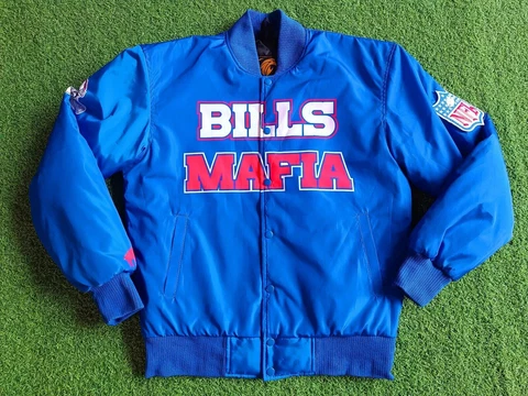 NFL Buffalo Bills Mafia Royal Blue satin Jacket Full-Snap varsity Jacket for Men Cover