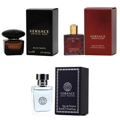 3pc 5ml Mini Versace Crystal Noir, Eros Flame, Pour Homme ,NEW! - Image 1 of 4