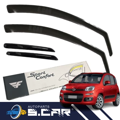 FARAD 4 Deflettori Aria Per Panda 312 Antivento Antiturbo Ant Post Neri Fume