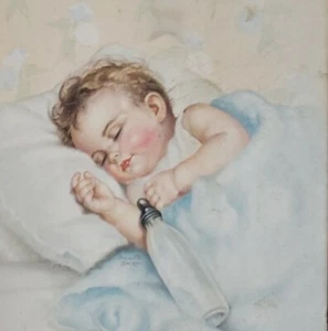 Antike Morris Bendien Litho 27405 "Sweet Dreams" Charlotte Becker Baby. - Bild 1 von 5