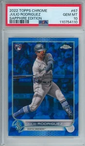 2022 Topps Chrome Sapphire Julio Rodriguez RC ROOKIE PSA 10 grado fresco - Foto 1 di 2