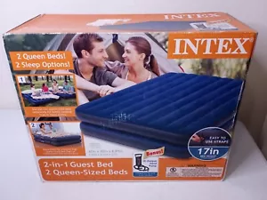 Intex 2 in 1 Guest Bed 2 Queen Sized Air Mattress Beds w/ Hi Output Hand Pump - Picture 1 of 7