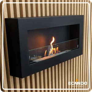 Bio Ethanol Kamin 900x400 BOX Wandmontage - schwarz matt - mit Glas - Set - Bild 1 von 11