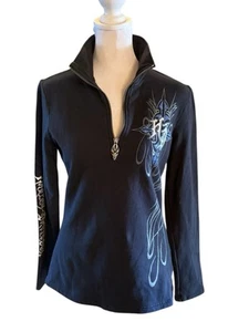 Harley Davidson Women's 1/4 Zip Long Sleeve Pullover Metallic Bling Design S - Picture 1 of 11