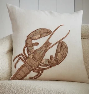 Cuscino Jonathan Adler aragosta botanica con perline a mano su lino bianco e piumino NUOVO - Foto 1 di 12