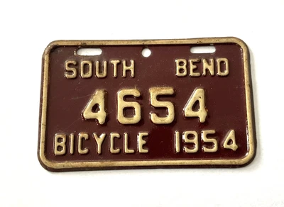 RARO 1954 SOUTH BEND INDIANA BICICLETA MATRÍCULA PINTURA ORIGINAL DIFÍCIL DE ENCONTRAR Foto 1 de 2